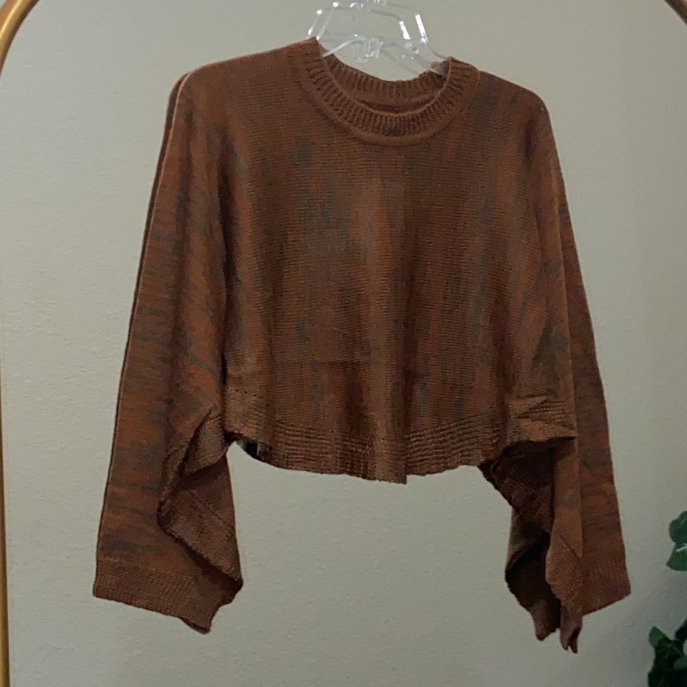 Olivaceous Knit Crop Top Dolman Sleeve Sweater/Poncho Size S/M - Picture 2 of 7